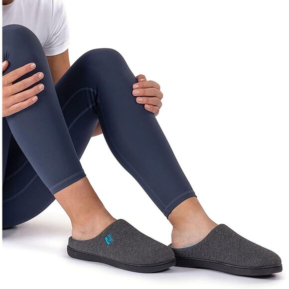 Women Dark Gray-Blue Two-Tone Memory Foam Slipper Closed-Toe Indoor House Shoes - Picture 7 of 8